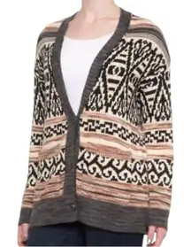 Lucky Brand Jacquard Boyfriend Cardigan Small Western Boho Fall Sweater