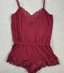 Eberjey Naya Lace Trim Romper Teddy Sleep Pajama Women's XL Burgundy