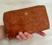 Valentina Italy Embossed Genuine Leather Floral Zip Around Wallet