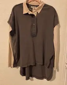 FREE PEOPLE We The Free Gone Rogue Twofer Henley Waffle Knit Lagenlook Top SizeS