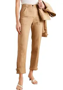 Linen Cropped Buckle Ankle Pants in Khaki Brown Women’s Size Large