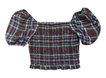American Eagle‎ Womens Smocked Cropped Top Tartan Plaid Size L New