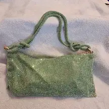 Rhinestone Hobo Shoulder Evening Bag With Tie Strap In Light Green