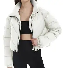 Eisctnd White Crop Puffer Jacket Long Sleeve Full Zip Warm Down Size Large New