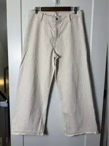 Universal Thread Sailor Wide Leg Jean Cream Navy Blue Pinstripe Crop High Waist