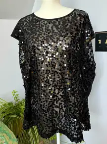 Lane Bryant Sheer Sequined Drop Cap Sleeve Tank Top‎ Party Going Out Shirt XXL
