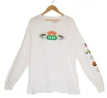 FRIENDS Central Perk Logo Graphic Long Sleeve Round Neck Cotton Unisex White XL