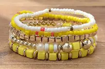 NWT - Yellow and Gold Beaded Bracelet 5-Piece Set.