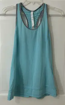 LULULEMON Runner Up Tank Top Ruched Racer‎ Back Cinched Waist Aqua Blue Size 4