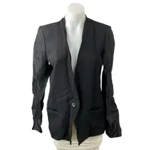 Helmut Lang Women's Black Long Sleeve One Button Silk Lined Blazer Coat Jacket 4