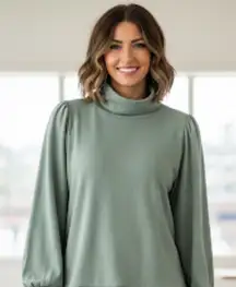 Candace‎ Cameron Bure Puff-Sleeve Turtleneck Women's Top Sweater Sz XL Willow