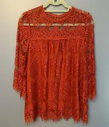 Blu Pepper burnt orange lace top sz Large