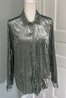 Maeve Anthropologie Sage Green Crushed Velvet Button Down Top Shirt Medium