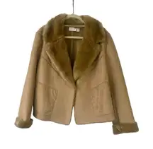 Chico’s outer wear coat suede look with faux fur sz XL