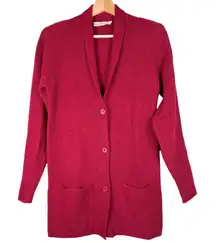 JONES NEW YORK Red Ribbed Knit Cardigan Sweater 95% Lambswool Size P
