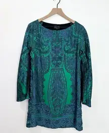 Hale Bob 100% Silk Blue Green Above The Knee Resort wear Shift dress Small