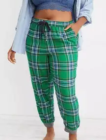 Aerie Flannel‎ Boyfriend Jogger Pajama Pants Green Plaid XS