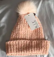 New  Peachy Blush Chenille Hat  with Pom Pom