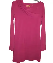 Lola Tunic Long Sleeve Asymmetric Dress Fuchsia Pink Purple Small