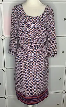 Merona Red & Blue Belted Shift Dress Size Small