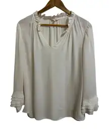 Rebecca Taylor women's white silk ruffle long sleeve‎ blouse size 10