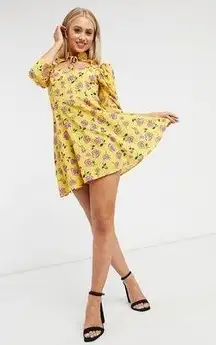 John Zack Cutout Neck Skater Floral Mini Dress