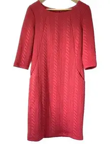 Sharagano  Textured Dress Orange Quilted Faux Cable Knit 3/4 Sleeve Women’s 4