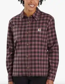 Carhartt Rugged Flex Womens Plaid Flannel Shirt Loose Fit Purple Medium M