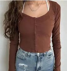 Hollister Brown Crop Button Down Shirt