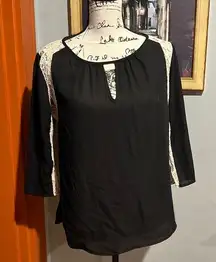 Renee C. Semi-Sheer Lace Insert Blouse (M)