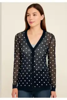 CHICO'S women polka dot mesh cardigan v-neck Sz XS stretching