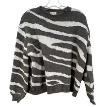 POL Prudencia Zebra Sweater Women's Small Gray White Animal Print‎ Crewneck