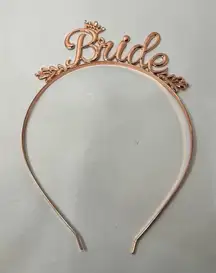 Rose Gold Toned “Bride” Metal Floral Design with Rhinestones Headband