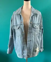 Barbie X Missguided Oversized Blue Acid Wash Denim Jacket Distressed Size 6