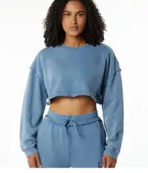 Women's Terry Oversized Crop Pullover - Celestial Blue , Size Large