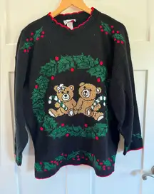 Christmas bear wreath sweater vintage size large