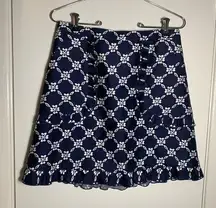 Draper James NWT blue & white print ruffle hem two pocket back zip mini skirt 6