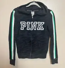 Pink Victoria’s Secret Women’s Zip Up Hoodie Sweatshirt Gray Green Stripe Arm XS