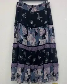 Cato witchy coastal cowgirl Floral patchwork Tiered Maxi Skirt purple& blue #716