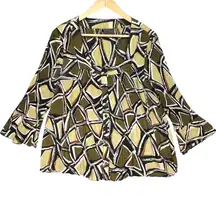 Sere Nade‎ Geometric Y2K Pleated Blouse Flared Sleeve Button Front Top Large