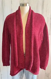 Simply Southern Red Chenille Open Front‎ Cardigan Large Cozy Knit