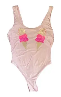Forever 21 Pink Sequin Ice Cream Bodysuit Swimsuit Plus Size 0X