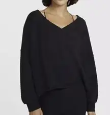 Nike Dri-Fit Yoga Luxe Fleece Black Off the Shoulder Oversized Sweater Size XS