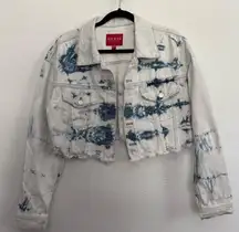 Guess Distressed Tie Dye Cropped Denim Jacket Large