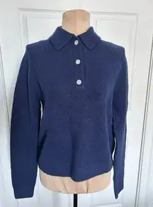 J.Crew Extra Soft Rhinestone Button Long Sleeve Polo Sweater Top Navy Blue XS