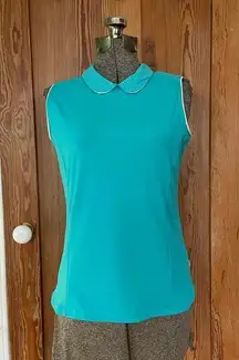Lady Hagen Floral Laser Cut Peter Pan Collar Sleeveless Golf Polo - Sz S 💚🎀