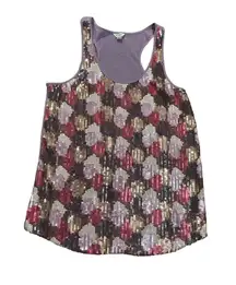 SEQUIN Fossil gold purple silver all-over sequin tank Small y2k vintage retro f…