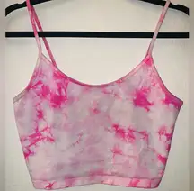 Forever 21 Medium Pink Tie Dye Casual Sporty Cropped Spaghetti Strap Tank Top