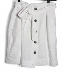H&M white linen button up skirt with tie waist and pockets size 4