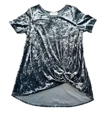 The Pants Store Crushed Velvet Tunic Women's Medium Knotted Short Sleeve Green